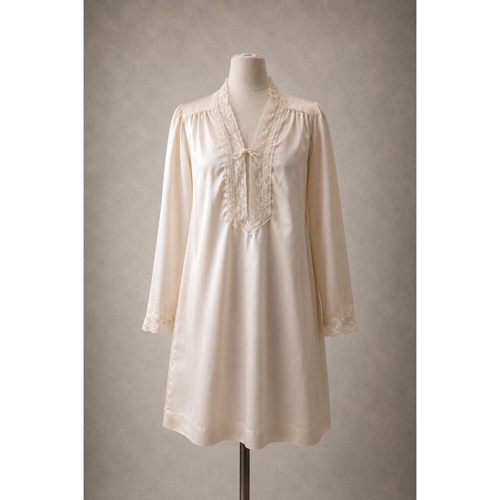 Vintage Christian Dior Lingerie Ivory Satin Lace Nightgown Lounge Dress